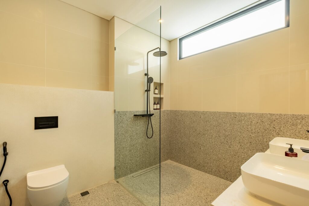 Walk-in rain shower in a Villa Tre bathroom