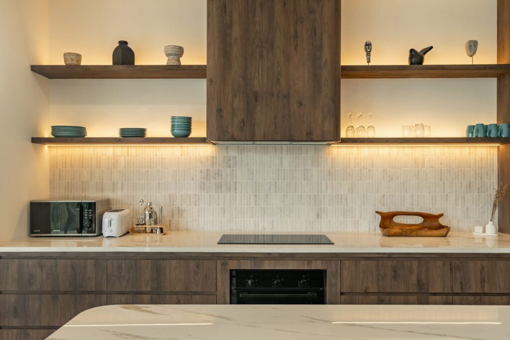 Timber kitchen detail with built-in oven at Villa Quattro