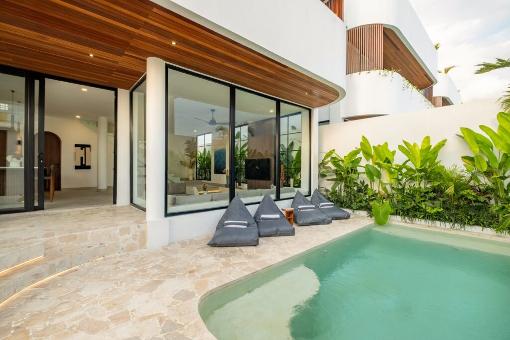 Private pool with bean bag seating at Villa Quattro